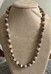 Artisan Agate hematite 26 inch beaded necklace Silvertone clasp