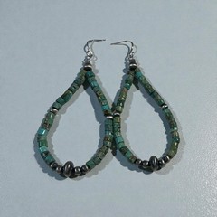 Sterling Silver Blue Howlite Beaded Loop Earrings 2.25”