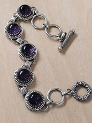 Handmade 925 Sterling African Amethyst Cabochon Bracelet 32.6g Toggle Adjustable