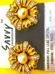 Swarovski Vtg Earrings Vintage Gold Plated Lead Crystal Flower Austria Sparkle