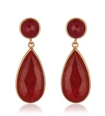 Ruby Corundum Gemstone Yellow Gold Plated 925 Silver Ear Drop Earrings Jewelry