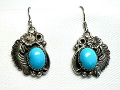 Southwestern Kingman Turquoise Leaf Work Dangle Earrings