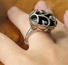 BARSE Studio Onyx Statement Sterling Silver Scroll Filigree Cage Ring Sz 6 to 7
