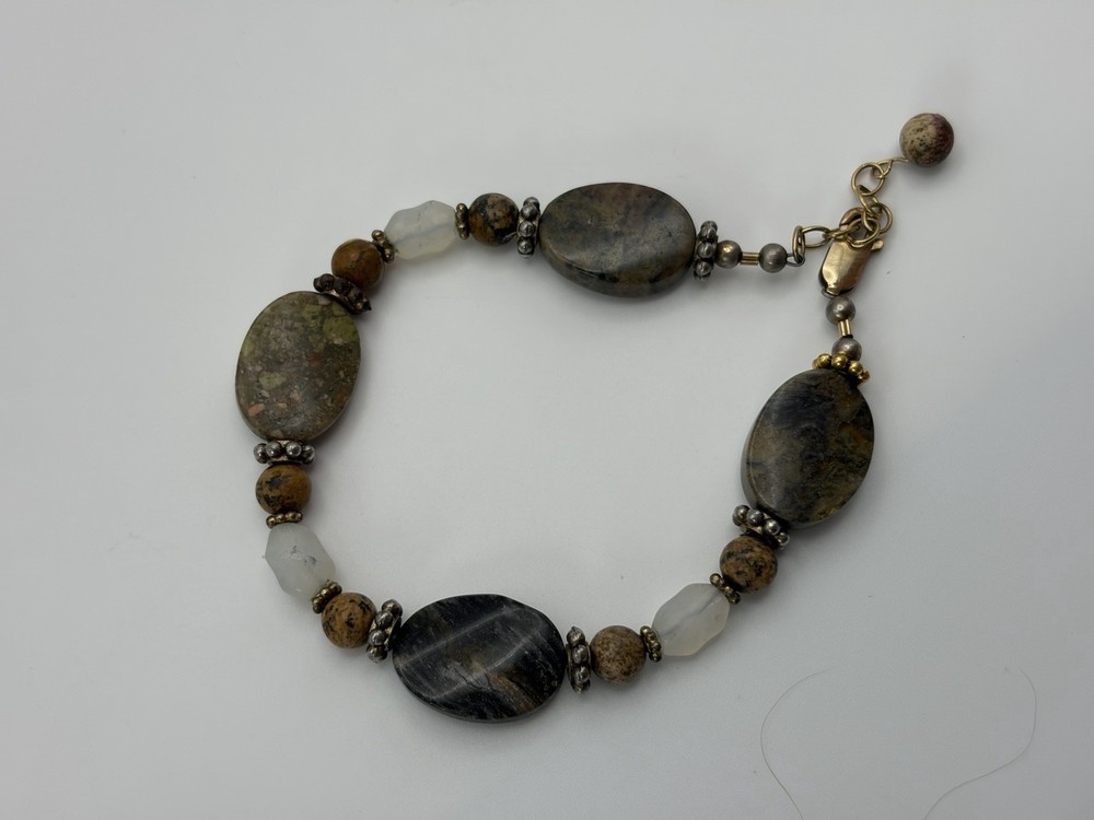 Gold Filled Serpentine Green Stone Bracelet