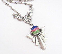 Art Deco Necklace New Vintage Style Art Glass Pendant Silver Plated Birthday