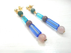 14K Solid Gold Dangle Gemstone Earrings Glass Bead Agate Quartz Handmade Boho