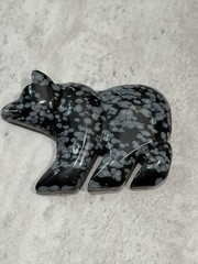 Snowflake Obsidian Stone Carved Bear Pendant Jewelry