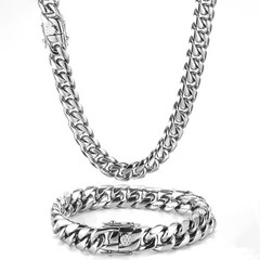 10mm Dragon Clasp Cuban Link Necklace Men Stainless Steel Heavy Round Curb Chain