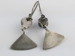 Rio Artisan 950 Silver Opal and Art Glass Doublet Textured Hook Earrings 5.8g