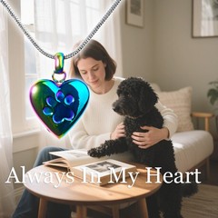 Paw Print Heart Pet Ashes Memorial Necklace For Dog & Cat Ashes Rainbow