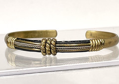 Bracelet, Boho Brass Wrapped Leather Vintage Leather Brass Cuff