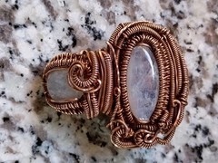 Moonstone Mushroom Pendant Copper Wirewrap Eyeball Handmade