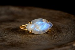 Moonstone Ring Anemone Marquise Cut Rose Gold Sterling Silver Jewelry