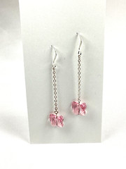 Handmade Chain Dangle Swarovski Butterfly Crystal Pink Silver Plated Hooks (