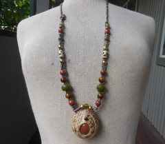 Goldstone Tagua Pill Box Locket Stash Hemp Necklace Serpentine Jade Stone Beads