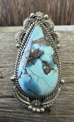 Sterling Silver Native Style SW Genuine Golden Hills Turquoise Statement Ring
