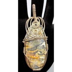 Artisan Moss Agate Wire Wrapped Pendant Silver Tone Boho Nature Stone Jewelry