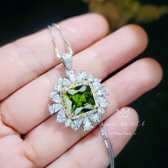 Peridot Necklace Large ASSCHER Cut – 6 ct Square Green Peridot Pendant – White