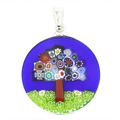 GlassOfVenice Murano Glass Millefiori Pendant «Tree of Life» in Silver Frame 7/8