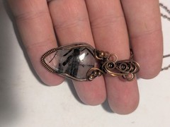 Handmade Wire Wrapped Black Tourmaline In Quartz Copper Pendant Necklace
