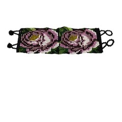 Handcrafted Beaded Bracelet With Purple Floral Design & Adjustable Loop Closures