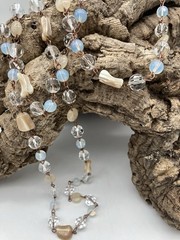 Handcrafted 29″ Beaded Necklace Copper-Tone wire links Crystals Opalite & Stone