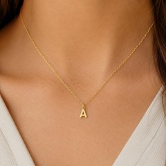 Initial Block Letter Pendant 14k Solid Gold Yellow White Rose Monogram Necklace