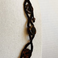 Vtg Waly Corp Of NJ USA Petrified Wood Opal Hand Crocheted Necklace 24”