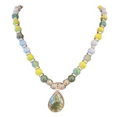 Seraphinite Teardrop Necklace Green Hand Beaded Earthy Boho Coastal Artisan