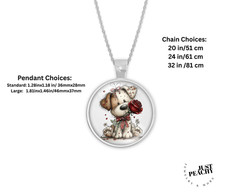 Valentine Love Puppy Dog Heart Fun Art Silver Jewelry Necklace Set