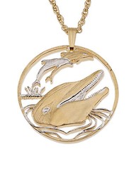 Dolphins Pendant & Necklace Gibralter Coin Hand Cut 1-1/8″ diameter, ( # 548 )