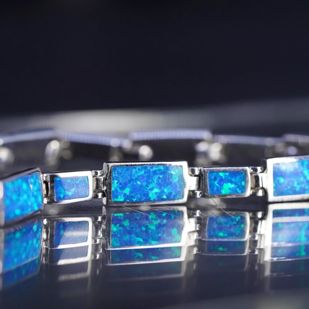 7”, vintage southwestern sterling silver 925 handmade tennis bracelet with opal
