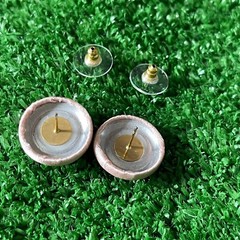 Handmade Button Earrings Stud Light Pink Satin Fabric Retro 80s Club Style NEW