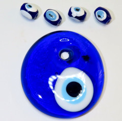 2″ Turkish Blue Evil Eye Handmade Artisan Glass Round Pendant Bead + 4 Beads