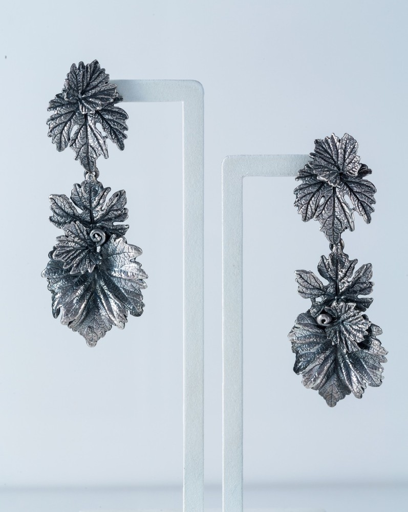 Oxidized Sterling Silver 925 Grape Leaf Jewelry – Handmade Botanical Earrings