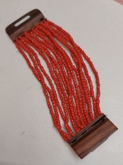 Summer Vibes Multistrand Coral Red Beads Necklace with Interlocking Wooden Clasp