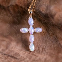 Cross Pendant Australian Solid Opal Pendant ONLY 14K Yellow Gold