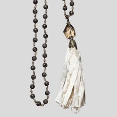 Gemstone Czech Glass Beaded Necklace Faceted Beads 30 Inches with 6 inch Tassel
