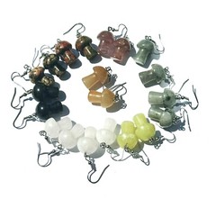 New Handmade Carved Mushroom Genuine Stone Earrings assorted Stones 1 3/4 inches