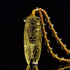 Natural Topaz Handcarved Gold Cicada Necklace Pendant for Women’s Birthday Gift