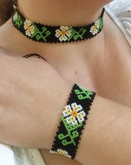 Beaded handmade jewelry set, Braclet + Choker