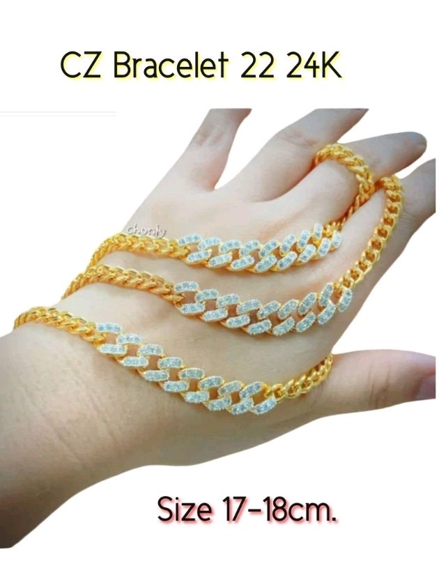 CZ Bracelet 22k 24K Thai Baht White Gold Plated Bangle Women Jewelry 17-18cm.