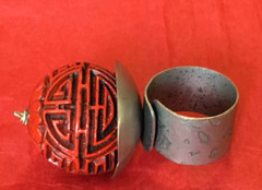Handmade Artist Design Large Ring Big Red Embossed Ball Adjustable