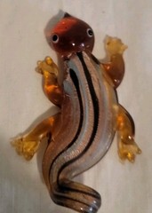 Handcrafted Glass Lizard Pendant Brown Clear Stripes Shiny Unique Pre-owned