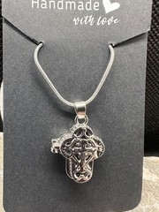 Opal jewelry necklace, Silver cross locket with Crushed Opal in Red/green color