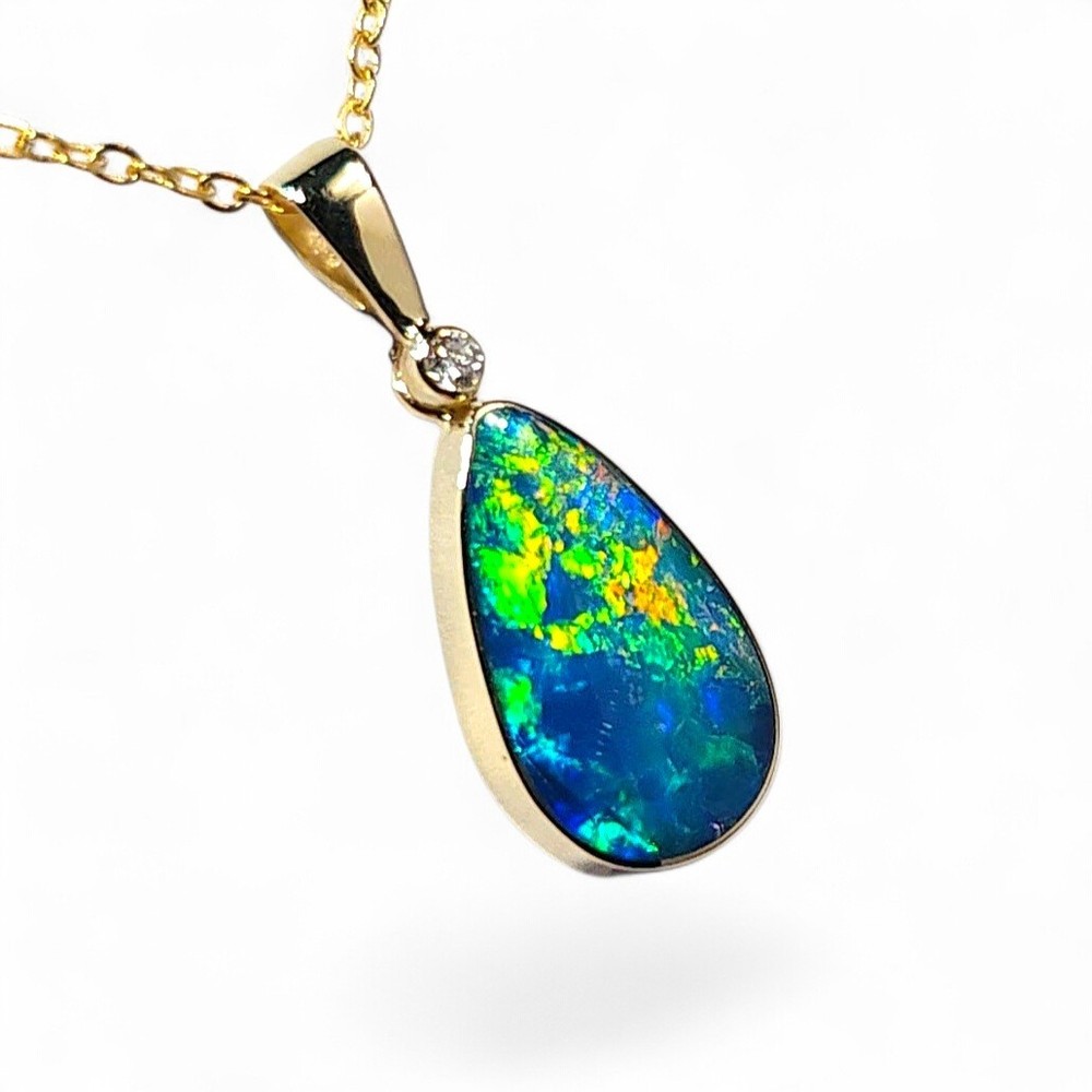 Parhelion’ Australian Opal & Diamond Pendant Rare Gem Gift 1.26g Q55