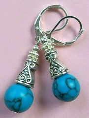 blue TURQUOISE BALI CONE STYLE earring SP LEVERBACK artisan XX