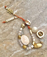 Bohemian Bracelet MOP, African Bone, Glass, Brass, and Vintage Resin Beads
