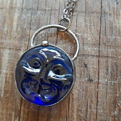 Vintage glass Man In the Moon face necklace celestial moon phase jewelry rustic