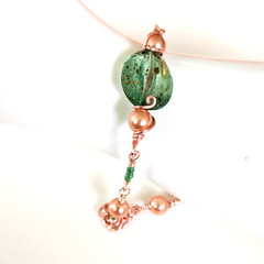 Handmade bracelet confetti focal green peach glass pearls by Pat2 size 7.2